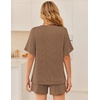 image:imageEkouaer Women 2 Piece Lounge Set 2026 Summer Cruise Outfits Ribbed Loose Short Sleeve Matching Sets with pocketLight Brown