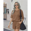 image:imageEkouaer Women 2 Piece Lounge Set 2026 Summer Cruise Outfits Ribbed Loose Short Sleeve Matching Sets with pocketLight Brown