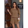image:imageEkouaer Women 2 Piece Lounge Set 2026 Summer Cruise Outfits Ribbed Loose Short Sleeve Matching Sets with pocketLight Brown