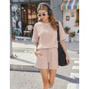 image:imageEkouaer Women 2 Piece Lounge Set 2026 Summer Cruise Outfits Ribbed Loose Short Sleeve Matching Sets with pocketLight Khaki