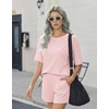 image:imageEkouaer Women 2 Piece Lounge Set 2026 Summer Cruise Outfits Ribbed Loose Short Sleeve Matching Sets with pocketLight Pink