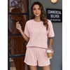 image:imageEkouaer Women 2 Piece Lounge Set 2026 Summer Cruise Outfits Ribbed Loose Short Sleeve Matching Sets with pocketLight Pink