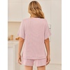 image:imageEkouaer Women 2 Piece Lounge Set 2026 Summer Cruise Outfits Ribbed Loose Short Sleeve Matching Sets with pocketLight Pink