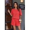 image:imageEkouaer Women 2 Piece Lounge Set 2026 Summer Cruise Outfits Ribbed Loose Short Sleeve Matching Sets with pocketOrange