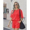 image:imageEkouaer Women 2 Piece Lounge Set 2026 Summer Cruise Outfits Ribbed Loose Short Sleeve Matching Sets with pocketOrange