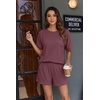image:imageEkouaer Women 2 Piece Lounge Set 2026 Summer Cruise Outfits Ribbed Loose Short Sleeve Matching Sets with pocketPlum Pink