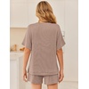 image:imageEkouaer Women 2 Piece Lounge Set 2026 Summer Cruise Outfits Ribbed Loose Short Sleeve Matching Sets with pocketRosy Brown