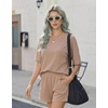 image:imageEkouaer Women 2 Piece Lounge Set 2026 Summer Cruise Outfits Ribbed Loose Short Sleeve Matching Sets with pocketRosy Brown