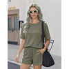 image:imageEkouaer Women 2 Piece Lounge Set 2026 Summer Cruise Outfits Ribbed Loose Short Sleeve Matching Sets with pocketTaupe Gray