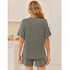image:imageEkouaer Women 2 Piece Lounge Set 2026 Summer Cruise Outfits Ribbed Loose Short Sleeve Matching Sets with pocketTaupe Gray