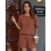 image:imageEkouaer Women 2 Piece Lounge Set 2026 Summer Cruise Outfits Ribbed Loose Short Sleeve Matching Sets with pocketTerracotta