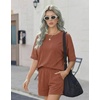 image:imageEkouaer Women 2 Piece Lounge Set 2026 Summer Cruise Outfits Ribbed Loose Short Sleeve Matching Sets with pocketTerracotta
