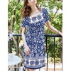 image:imageEkouaer Womens House Dress  Pleated Nightgown with Short Sleeves amp PocketsBlue Bohemian Flowers