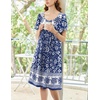 image:imageEkouaer Womens House Dress  Pleated Nightgown with Short Sleeves amp PocketsBlue Bohemian Flowers