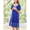 image:imageEkouaer Womens House Dress  Pleated Nightgown with Short Sleeves amp PocketsBlue Ethnic Positioning