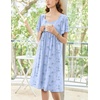 image:imageEkouaer Womens House Dress  Pleated Nightgown with Short Sleeves amp PocketsBlue Floral