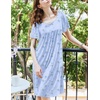 image:imageEkouaer Womens House Dress  Pleated Nightgown with Short Sleeves amp PocketsBlue Floral