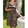 image:imageEkouaer Womens House Dress  Pleated Nightgown with Short Sleeves amp PocketsBrown Ethnic Style