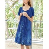 image:imageEkouaer Womens House Dress  Pleated Nightgown with Short Sleeves amp PocketsNavy Blue Ethnic Style