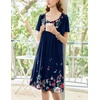 image:imageEkouaer Womens House Dress  Pleated Nightgown with Short Sleeves amp PocketsNavy Blue Flower