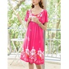 image:imageEkouaer Womens House Dress  Pleated Nightgown with Short Sleeves amp PocketsPink Flower