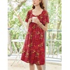 image:imageEkouaer Womens House Dress  Pleated Nightgown with Short Sleeves amp PocketsRed Ethnic Style