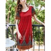 image:imageEkouaer Womens House Dress  Pleated Nightgown with Short Sleeves amp PocketsRed Peacock Feathers