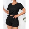 image:imageEkouaer Womens Pajama Sets Short Sleeve Pjs 2 Piece Top and Shorts Sleepwear Comfy Soft Lounge Sets with PocketsBlack