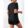 image:imageEkouaer Womens Pajama Sets Short Sleeve Pjs 2 Piece Top and Shorts Sleepwear Comfy Soft Lounge Sets with PocketsBlack