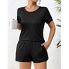 image:imageEkouaer Womens Pajama Sets Short Sleeve Pjs 2 Piece Top and Shorts Sleepwear Comfy Soft Lounge Sets with PocketsBlack