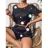 image:imageEkouaer Womens Pajama Sets Short Sleeve Pjs 2 Piece Top and Shorts Sleepwear Comfy Soft Lounge Sets with PocketsBlack Sky