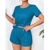 image:imageEkouaer Womens Pajama Sets Short Sleeve Pjs 2 Piece Top and Shorts Sleepwear Comfy Soft Lounge Sets with PocketsBlue Green