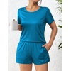 image:imageEkouaer Womens Pajama Sets Short Sleeve Pjs 2 Piece Top and Shorts Sleepwear Comfy Soft Lounge Sets with PocketsBlue Green