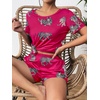 image:imageEkouaer Womens Pajama Sets Short Sleeve Pjs 2 Piece Top and Shorts Sleepwear Comfy Soft Lounge Sets with PocketsHot Pink Animal Print
