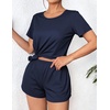 image:imageEkouaer Womens Pajama Sets Short Sleeve Pjs 2 Piece Top and Shorts Sleepwear Comfy Soft Lounge Sets with PocketsNavy Blue