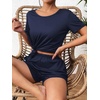 image:imageEkouaer Womens Pajama Sets Short Sleeve Pjs 2 Piece Top and Shorts Sleepwear Comfy Soft Lounge Sets with PocketsNavy Blue
