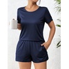 image:imageEkouaer Womens Pajama Sets Short Sleeve Pjs 2 Piece Top and Shorts Sleepwear Comfy Soft Lounge Sets with PocketsNavy Blue