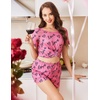 image:imageEkouaer Womens Pajama Sets Short Sleeve Pjs 2 Piece Top and Shorts Sleepwear Comfy Soft Lounge Sets with PocketsPink Love