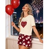 image:imageEkouaer Womens Pajama Sets Short Sleeve Pjs 2 Piece Top and Shorts Sleepwear Comfy Soft Lounge Sets with PocketsRed Heart