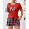 image:imageEkouaer Womens Pajama Sets Short Sleeve Pjs 2 Piece Top and Shorts Sleepwear Comfy Soft Lounge Sets with PocketsRed Plaid