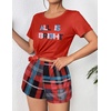 image:imageEkouaer Womens Pajama Sets Short Sleeve Pjs 2 Piece Top and Shorts Sleepwear Comfy Soft Lounge Sets with PocketsRed Plaid