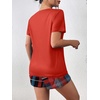 image:imageEkouaer Womens Pajama Sets Short Sleeve Pjs 2 Piece Top and Shorts Sleepwear Comfy Soft Lounge Sets with PocketsRed Plaid