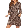 image:imageEkouaer Womens Satin Robe Valentines Lingerie for Women Kimono Bathrobe Short Ruffle Belted Robes Bridesmaids SleepwearLeopard
