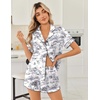 image:imageEkouaer Womens Silk Satin Pajama Sets 2 Piece Button Down Silk Pjs Shorts Sets Cute Print Short Sleeve Sleepwear S4XLBlack Rabbit