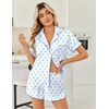 image:imageEkouaer Womens Silk Satin Pajama Sets 2 Piece Button Down Silk Pjs Shorts Sets Cute Print Short Sleeve Sleepwear S4XLBlue Bow