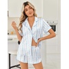 image:imageEkouaer Womens Silk Satin Pajama Sets 2 Piece Button Down Silk Pjs Shorts Sets Cute Print Short Sleeve Sleepwear S4XLBlue Flower Bow Stripe