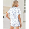 image:imageEkouaer Womens Silk Satin Pajama Sets 2 Piece Button Down Silk Pjs Shorts Sets Cute Print Short Sleeve Sleepwear S4XLBlue Ocean Shell