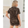 image:imageEkouaer Womens Silk Satin Pajama Sets 2 Piece Button Down Silk Pjs Shorts Sets Cute Print Short Sleeve Sleepwear S4XLBrown Leaf Print