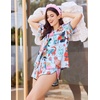 image:imageEkouaer Womens Silk Satin Pajama Sets 2 Piece Button Down Silk Pjs Shorts Sets Cute Print Short Sleeve Sleepwear S4XLCat Print
