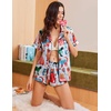 image:imageEkouaer Womens Silk Satin Pajama Sets 2 Piece Button Down Silk Pjs Shorts Sets Cute Print Short Sleeve Sleepwear S4XLCat Print